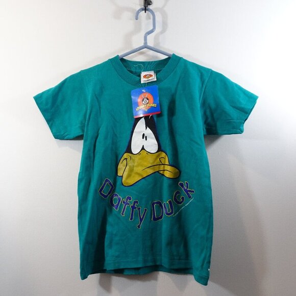 Y2K Looney Tunes DAFFY DUCK T-Shirt Youth Size M 1998 Green Short Sleeve - Picture 1 of 4